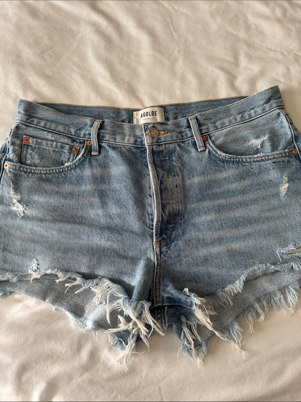 AGOLDE Parker Denim Light Wash Shorts Distressed Frayed Hem Sz 30